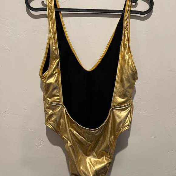 BASTA SURF Hot Gold Deep V, High Leg One-Piece Swimsuit M/L - Picture 3 of 5